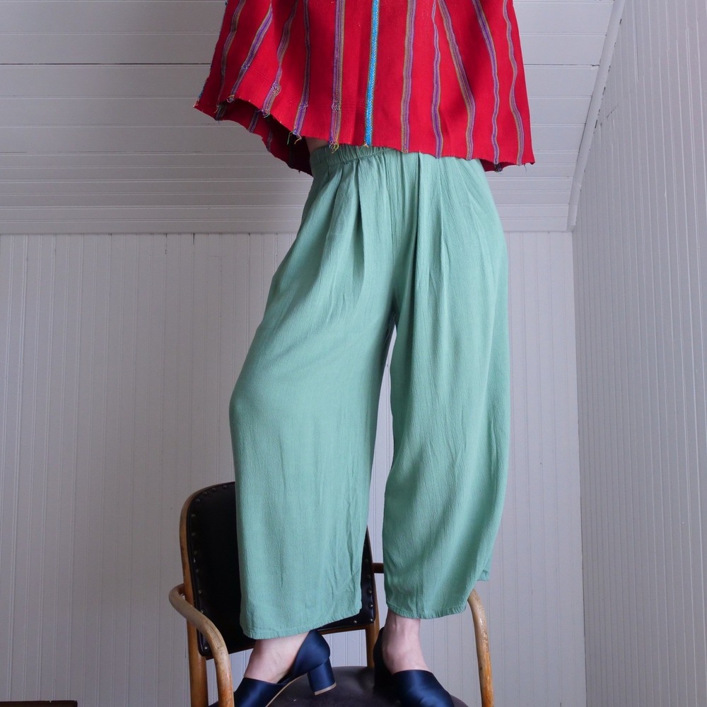 Vintage 1980s Eileen Fisher sage green rayon wide leg lounge‎ pants